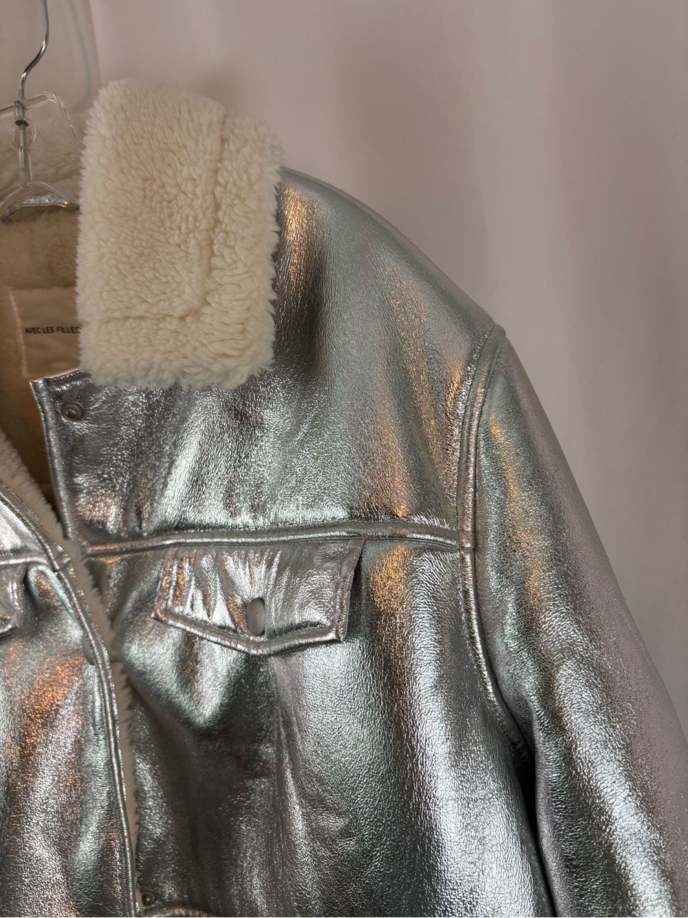 EUC Anthropologie Avec Les Filles szL Metallic Silver Sherpa lined long Coat… - Picture 6 of 9